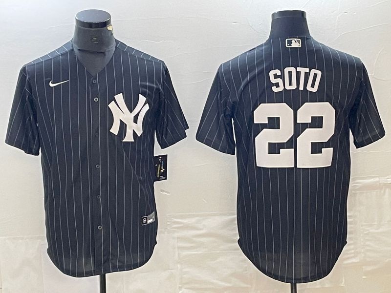 Men New York Yankees 22 Soto Black stripe Nike Game MLB Jersey style 1